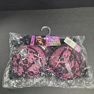 Hers by Herman Bra/Panties set, Pink with black lace, 36D bra, L Panties (thong)